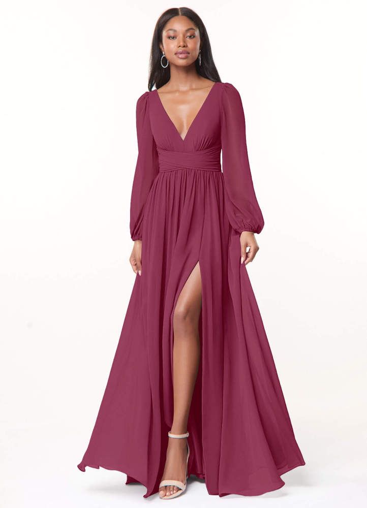 elyessen Norah Eucalyptus A-Line V-Neck Long Sleeve Chiffon Dress 6