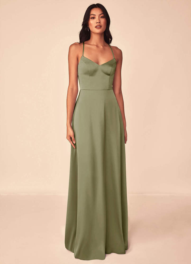 elyessen Mei Black A-Line V-Neck Stretch Satin Dress 1