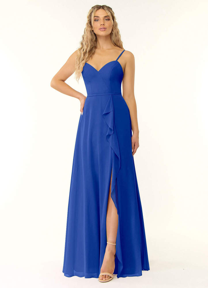 elyessen Naeem Dusty Blue A-Line V-Neck Ruffle Chiffon Dress 3