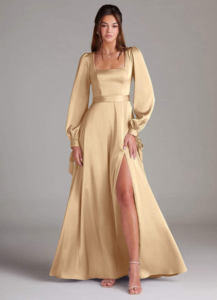 elyessen Leonia Black A-Line Long Sleeve Stretch Satin Dress 7