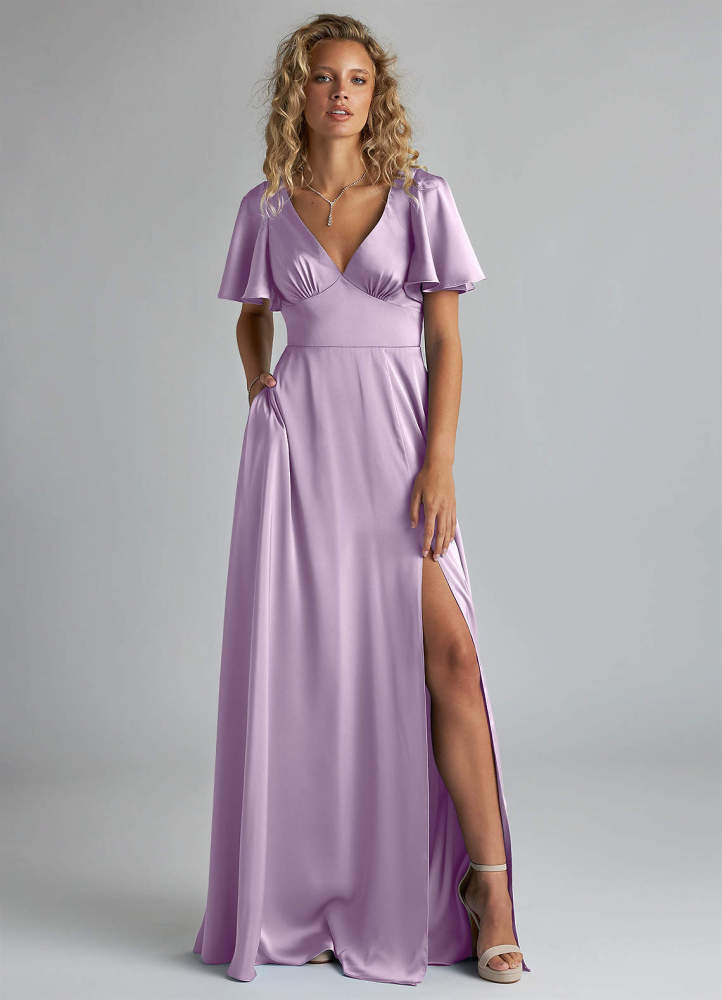 elyessen Kimber Sky Blue A-Line Ruched Stretch Satin Dress 4