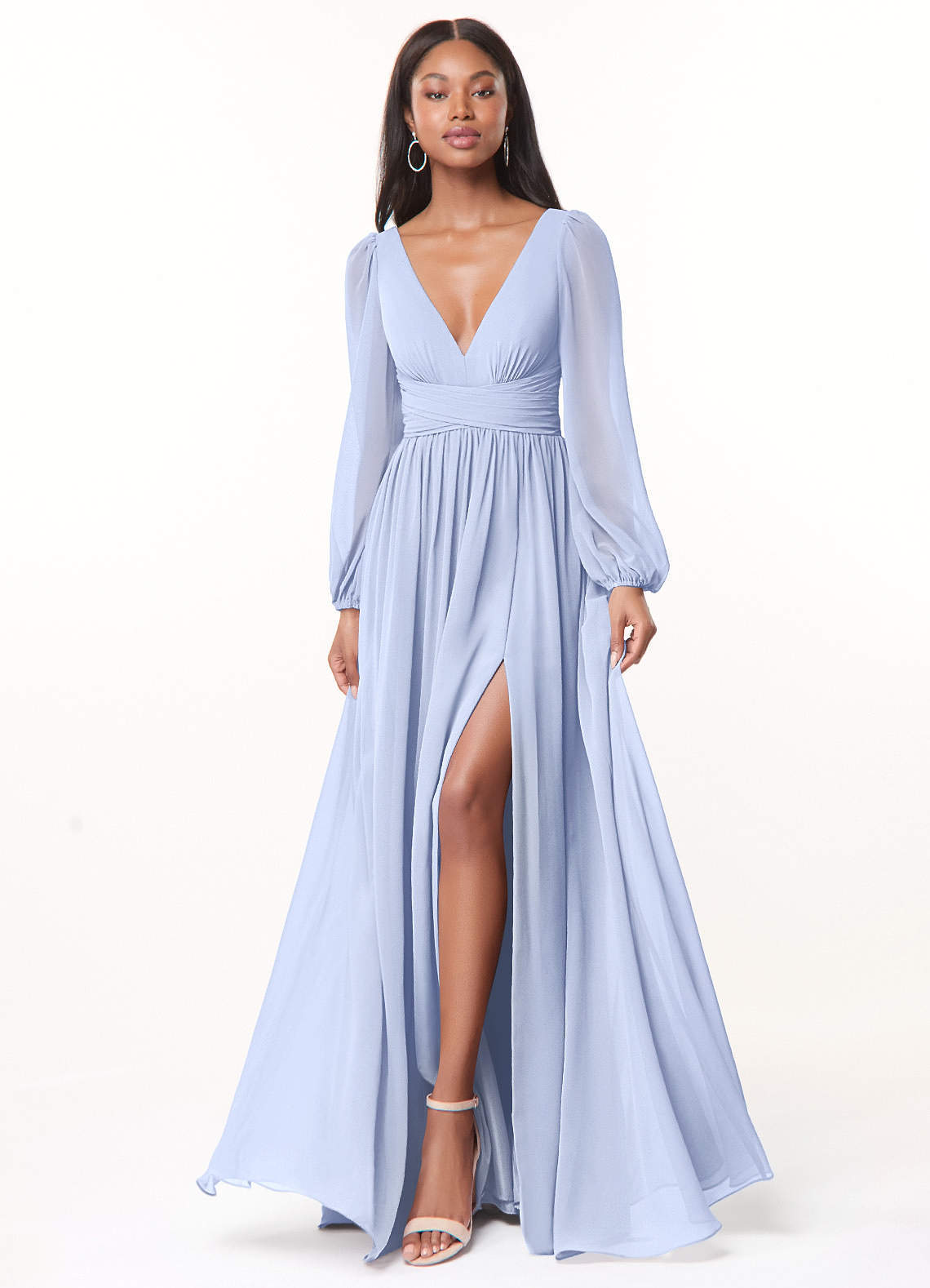 elyessen Norah Eucalyptus A-Line V-Neck Long Sleeve Chiffon Dress 2