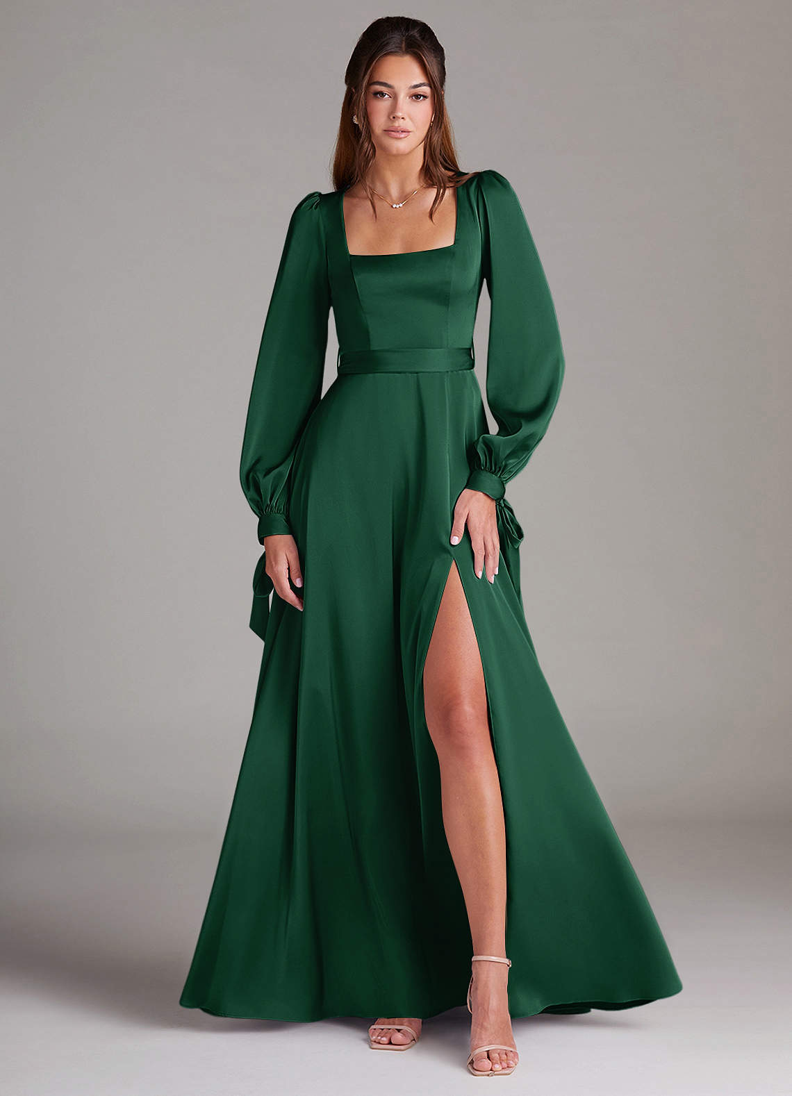 elyessen Leonia Black A-Line Long Sleeve Stretch Satin Dress 2