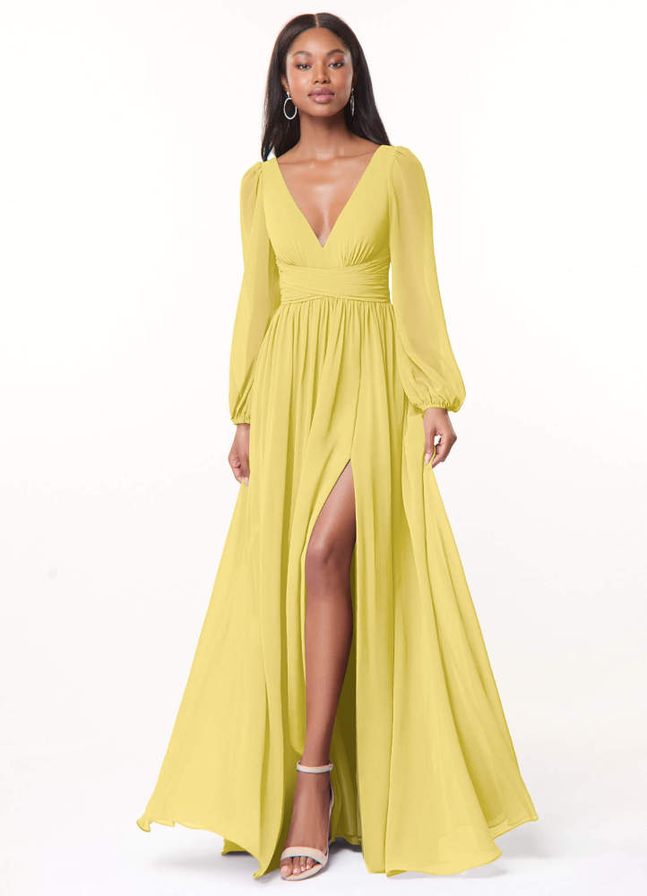 elyessen Norah Eucalyptus A-Line V-Neck Long Sleeve Chiffon Dress 7