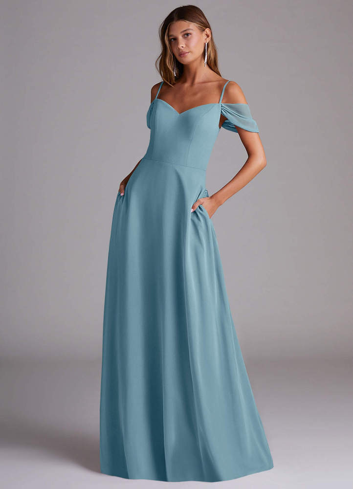 elyessen Marley Dusty Blue A-Line Off the Shoulder Chiffon Convertible Dress 8