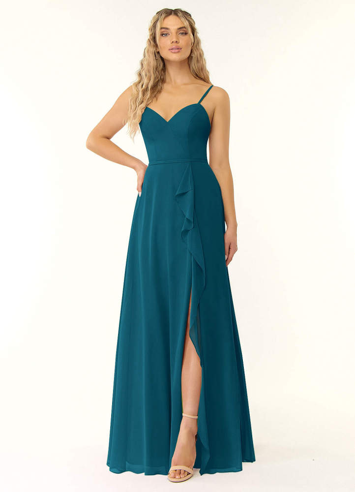 elyessen Naeem Dusty Blue A-Line V-Neck Ruffle Chiffon Dress 3
