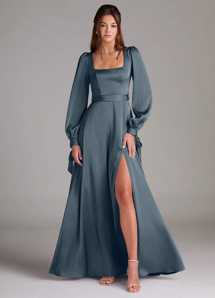 elyessen Leonia Black A-Line Long Sleeve Stretch Satin Dress 3