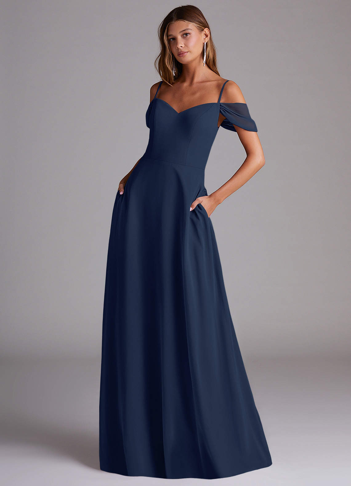 elyessen Marley Dusty Blue A-Line Off the Shoulder Chiffon Convertible Dress 3
