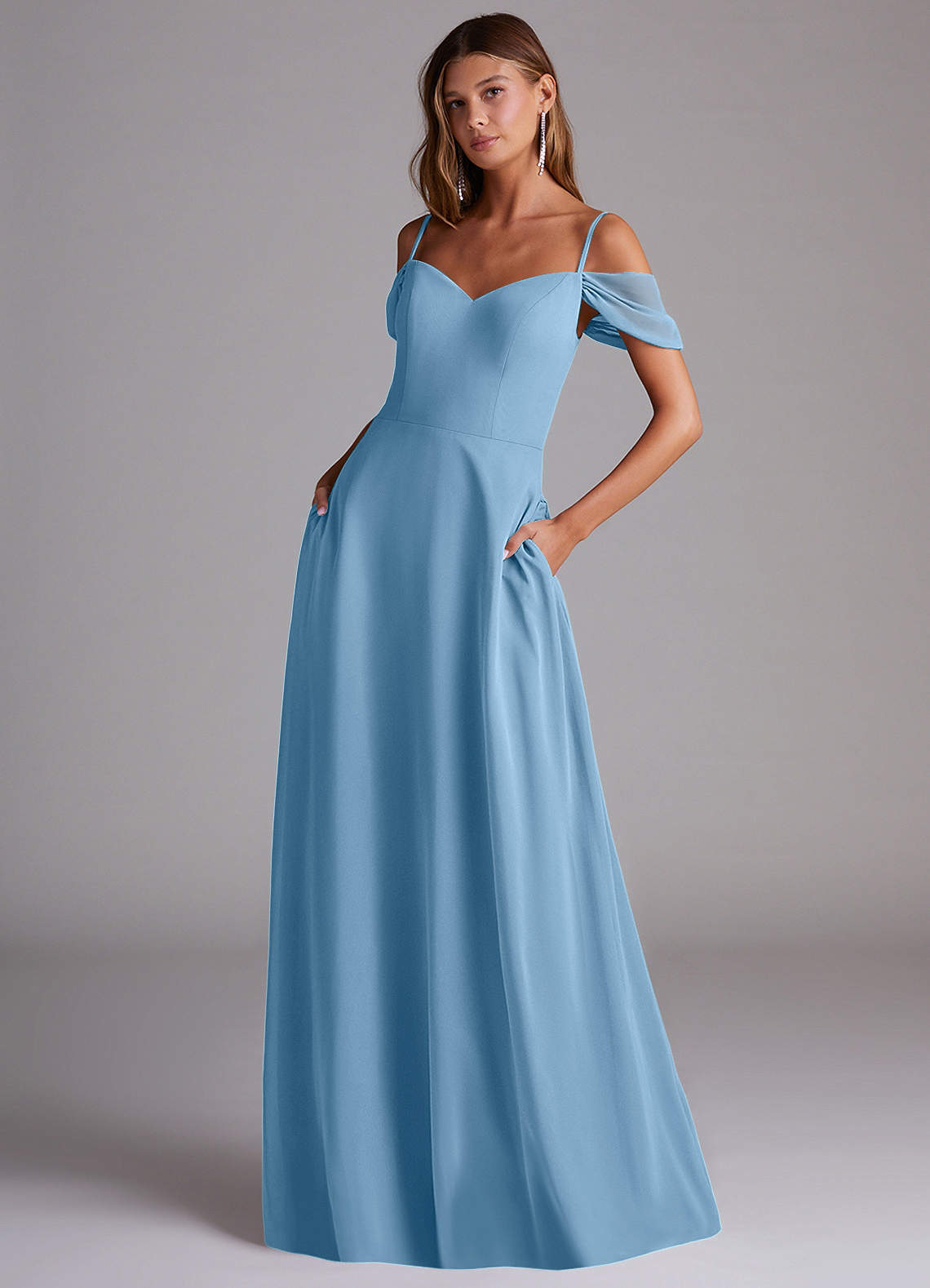 elyessen Marley Dusty Blue A-Line Off the Shoulder Chiffon Convertible Dress 3