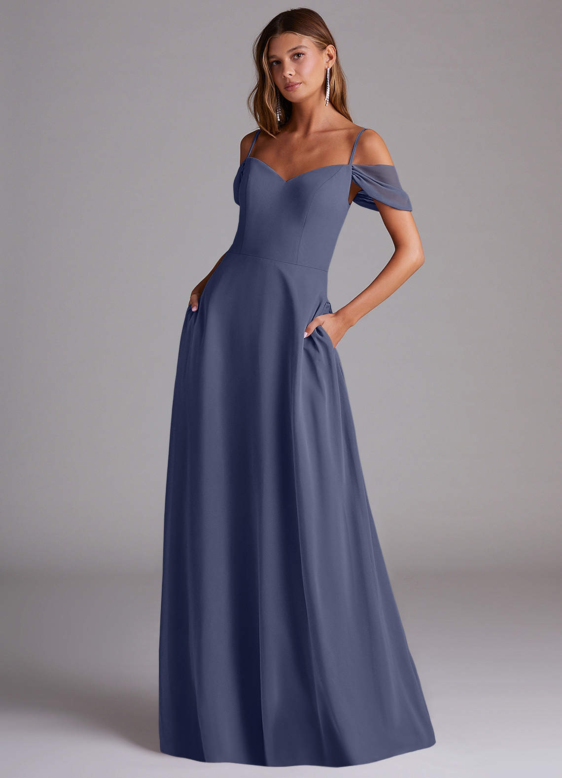 elyessen Marley Dusty Blue A-Line Off the Shoulder Chiffon Convertible Dress 3