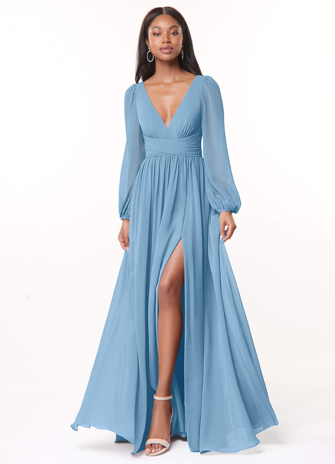 elyessen Norah Eucalyptus A-Line V-Neck Long Sleeve Chiffon Dress 3