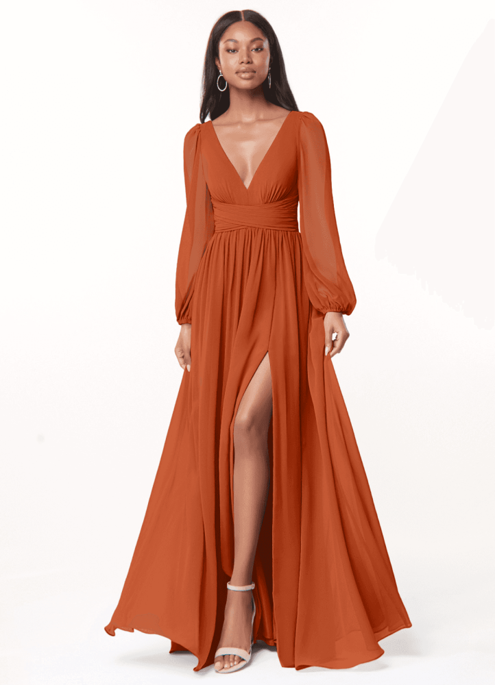 elyessen Norah Eucalyptus A-Line V-Neck Long Sleeve Chiffon Dress 7