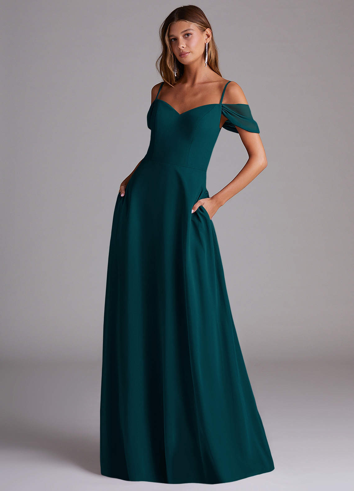 elyessen Marley Dusty Blue A-Line Off the Shoulder Chiffon Convertible Dress 2