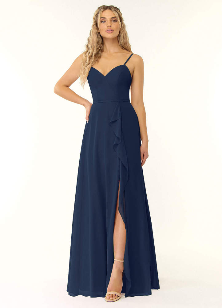 elyessen Naeem Dusty Blue A-Line V-Neck Ruffle Chiffon Dress 3