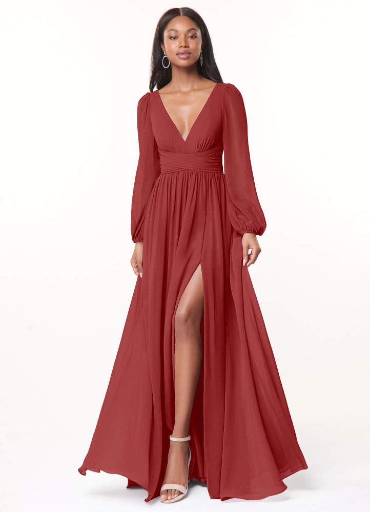 elyessen Norah Eucalyptus A-Line V-Neck Long Sleeve Chiffon Dress 6