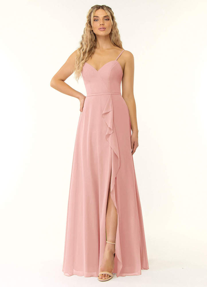 elyessen Naeem Dusty Blue A-Line V-Neck Ruffle Chiffon Dress 4