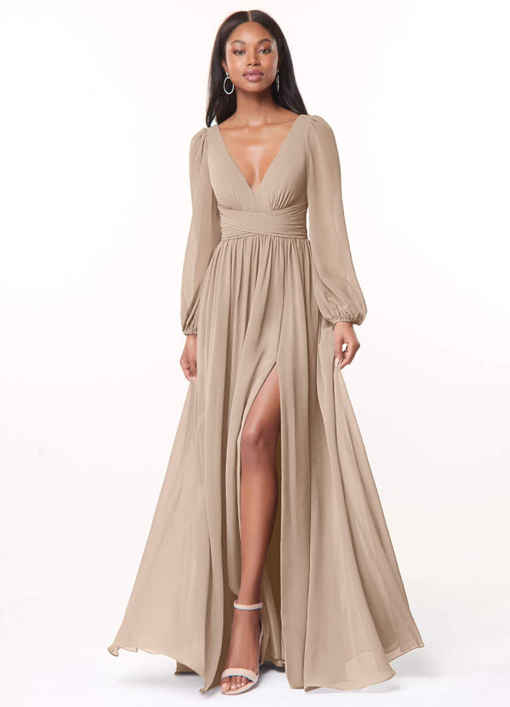 elyessen Norah Eucalyptus A-Line V-Neck Long Sleeve Chiffon Dress 7