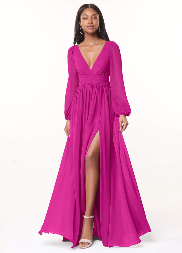 elyessen Norah Eucalyptus A-Line V-Neck Long Sleeve Chiffon Dress 4