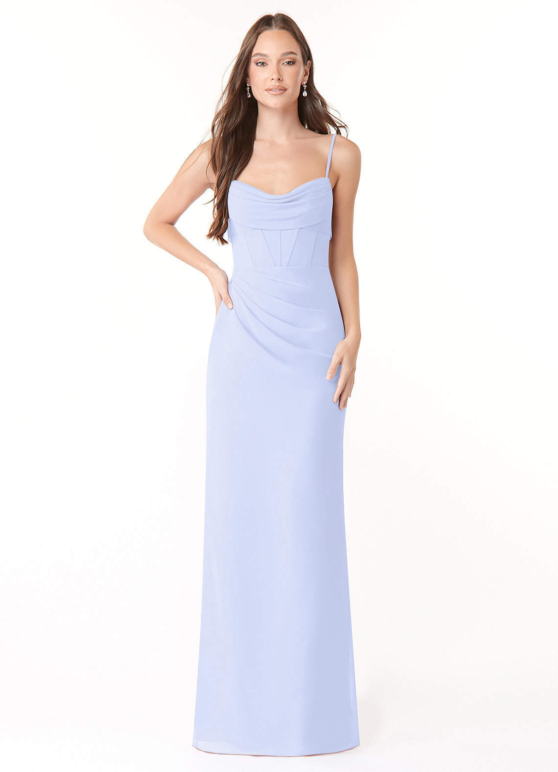 elyessen Mai Sky Blue Sheath Pleated Chiffon Dress 4