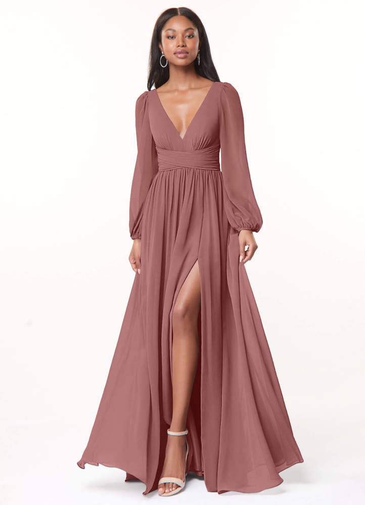 elyessen Norah Eucalyptus A-Line V-Neck Long Sleeve Chiffon Dress 5