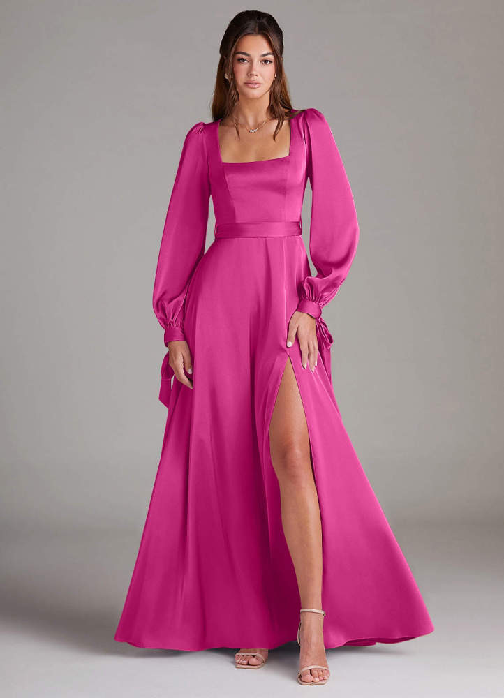 elyessen Leonia Black A-Line Long Sleeve Stretch Satin Dress 4