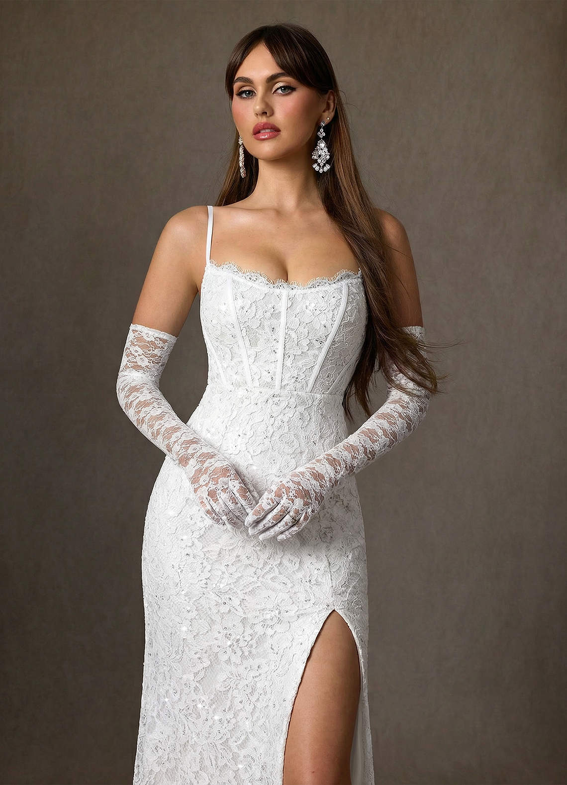 elyessen Jyotsna Stretch Diamond White A-Line Lace Dress