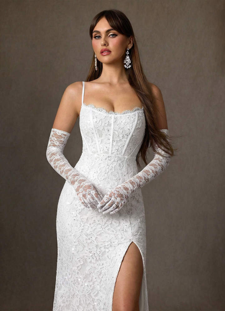 elyessen Jyotsna Stretch Diamond White A-Line Lace Dress