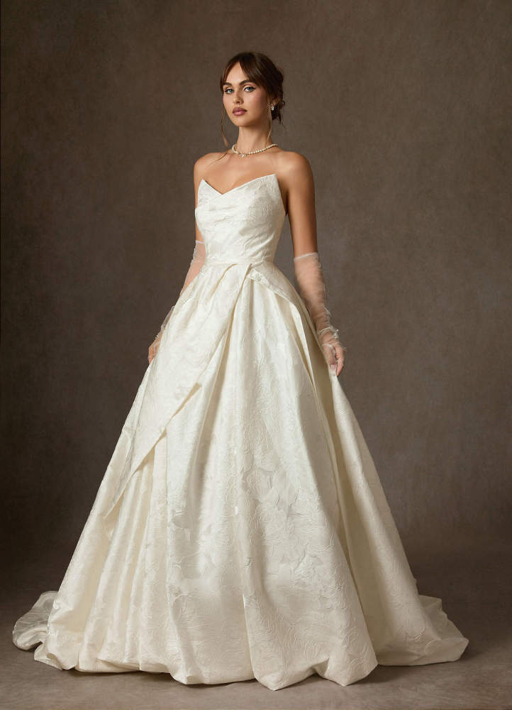 elyessen Allira Antique White Ball-Gown Strapless Floral Jacquard Dress
