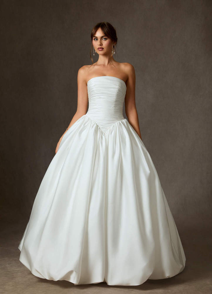 elyessen Shae Stretch Diamond White Ball-Gown Strapless Stretch Satin Dress