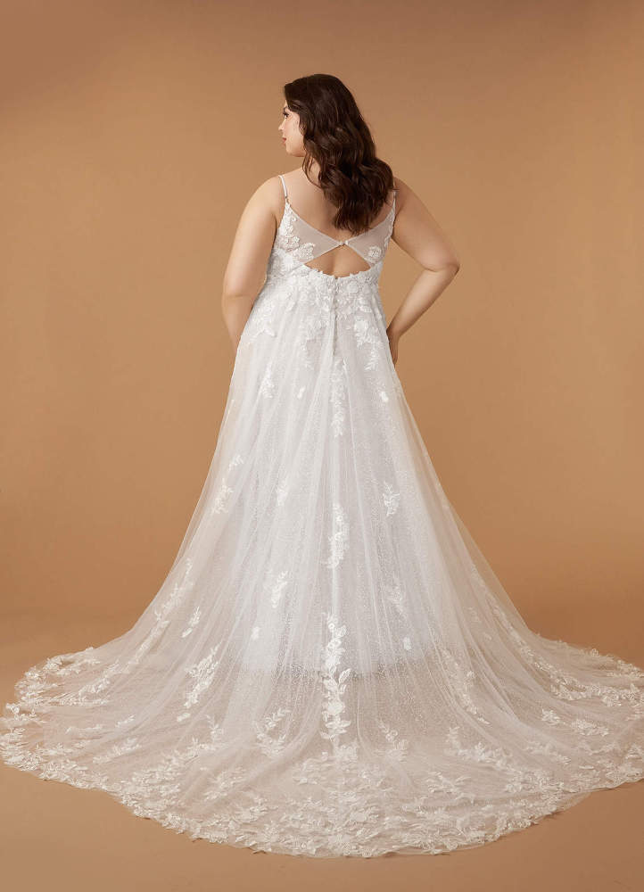 elyessen Arabelle Diamond White A-Line V-Neck Lace Tulle Dress