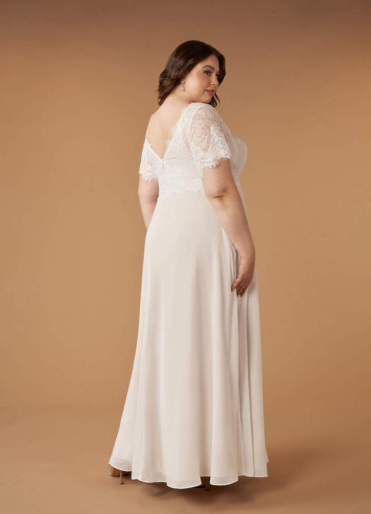 elyessen Diamond White A-Line V-Neck lace Chiffon Dress