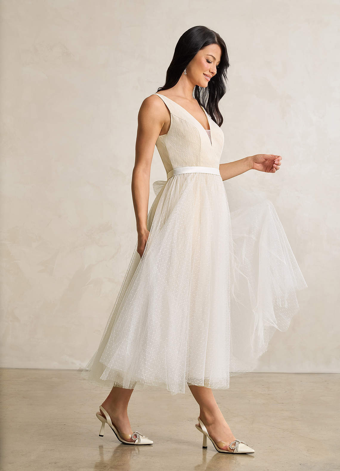 elyessen Windsor Diamond White A-Line Bow Tulle Dress