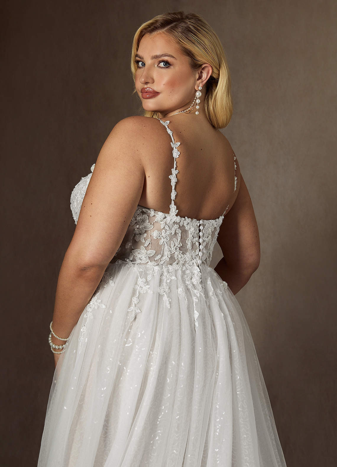 elyessen Florian Diamond White Champagne A-Line V-Neck Sequins Tulle Dress