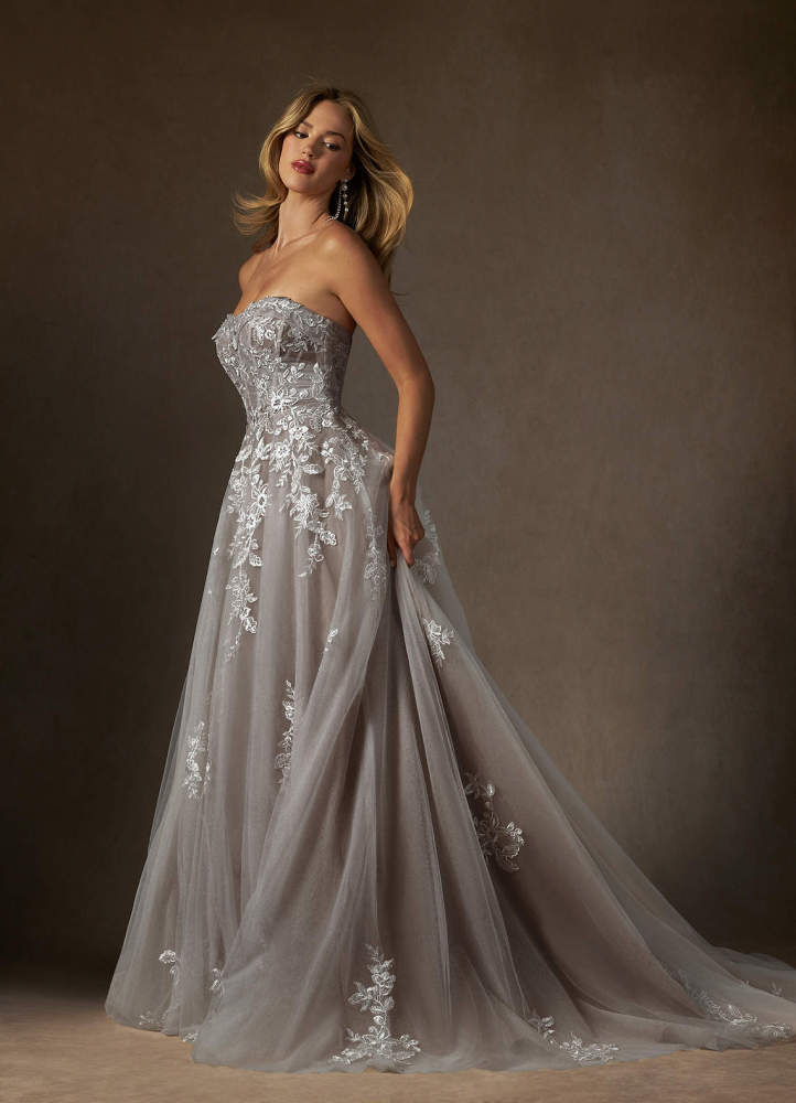 elyessen  Diamond White Ball-Gown Strapless Lace Dress