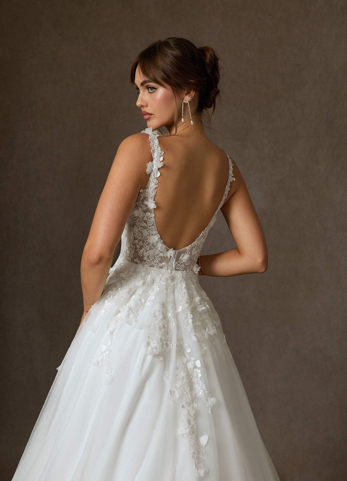 elyessen Sabine Diamond White Ball-Gown Square Neckline Lace Dress