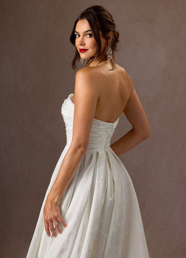 elyessen Daliah Diamond White A-Line Strapless Floral Jacquard Dress