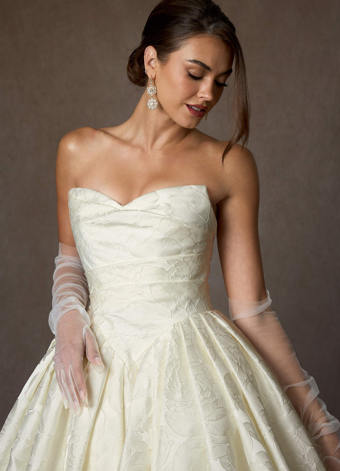 elyessen Celestia Diamond White Ball-Gown Strapless Floral Jacquard Dress
