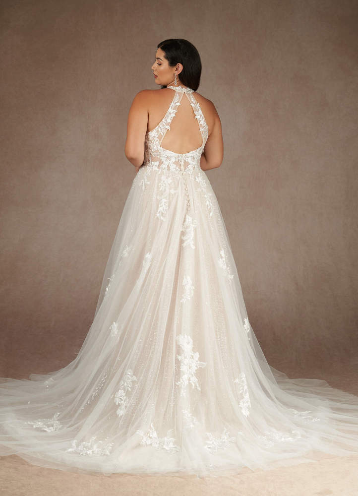 elyessen  Diamond White A-Line Halter Sequins Tulle Dress