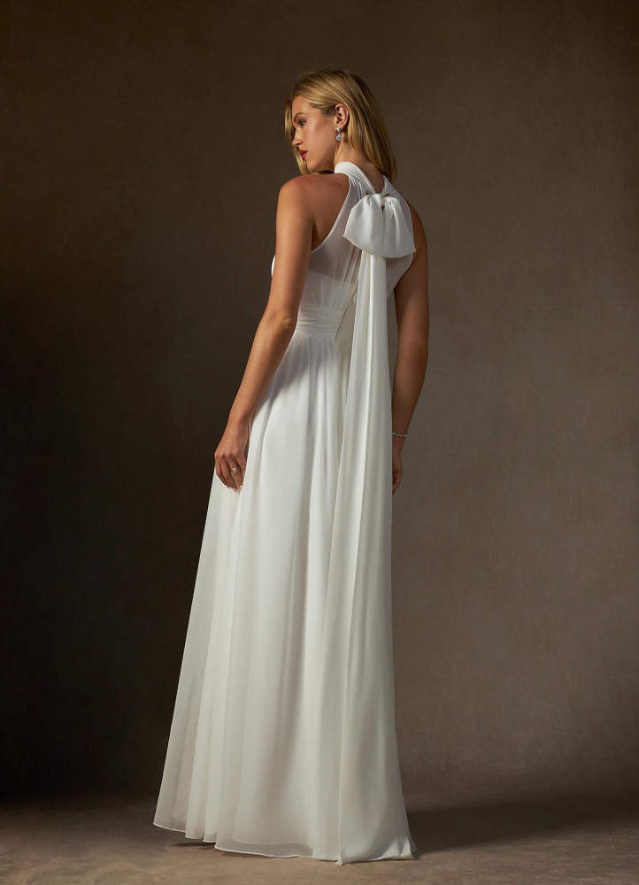 elyessen Helaina Diamond White A-Line Pleated Chiffon Dress