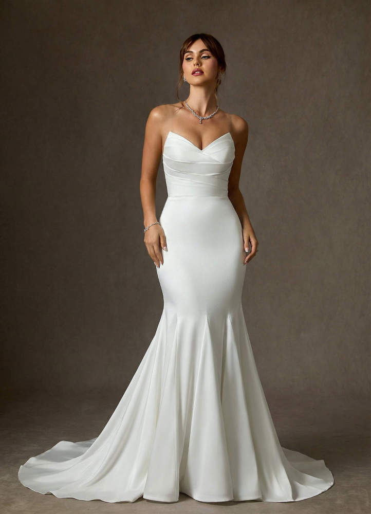 elyessen Lanelle Diamond White Mermaid Crepe Back Satin Dress