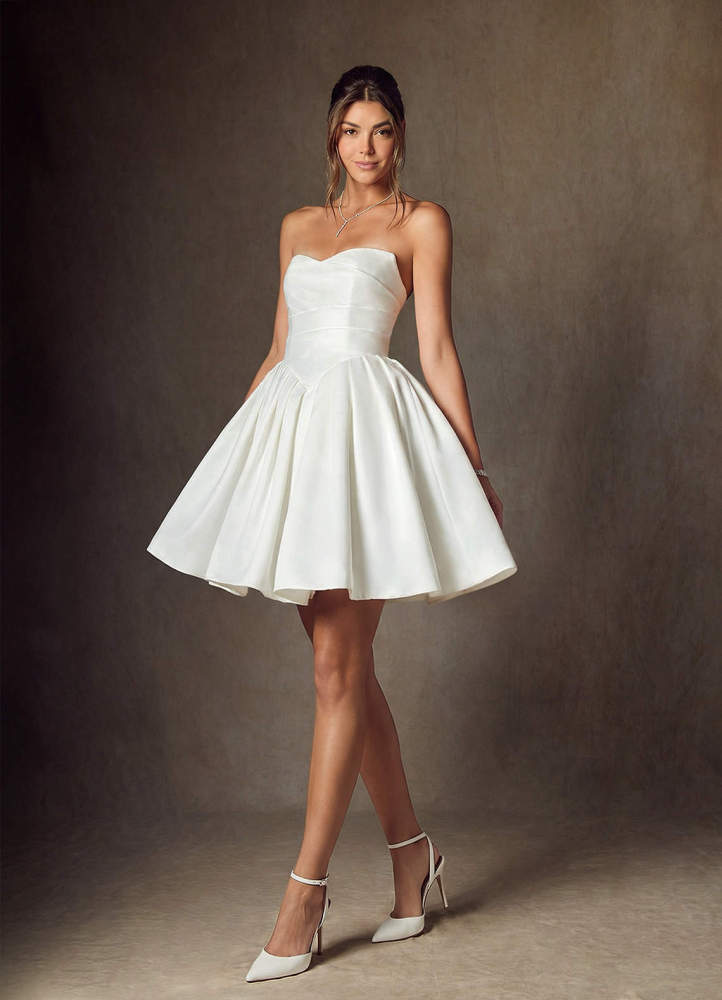 elyessen Daivey Diamond White Ball-Gown Strapless Matte Satin Dress
