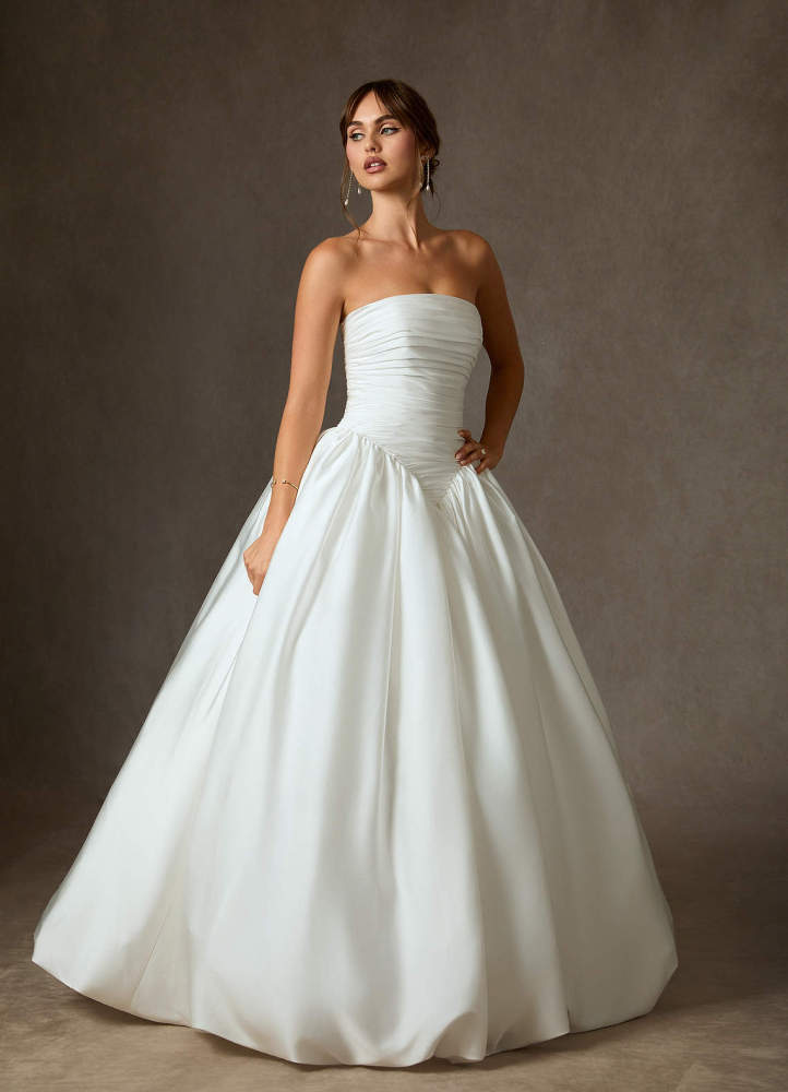 elyessen Shae Stretch Diamond White Ball-Gown Strapless Stretch Satin Dress