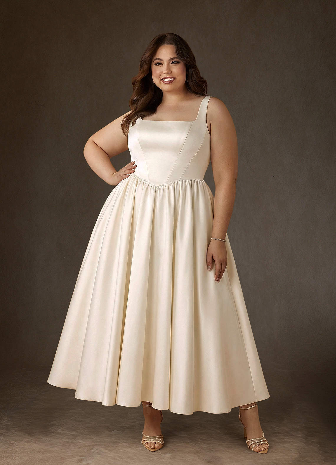 elyessen  Diamond White A-Line with Pockets Satin Dress