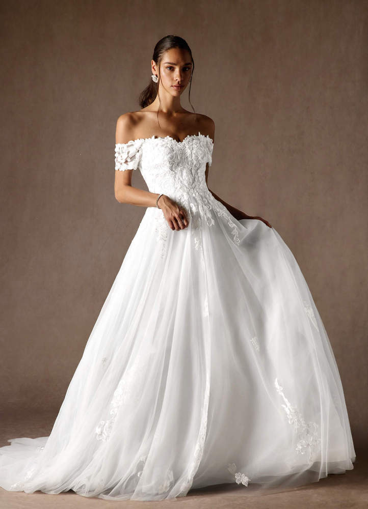 elyessen Rowe Diamond White Ball-Gown Off the Shoulder Tulle Dress