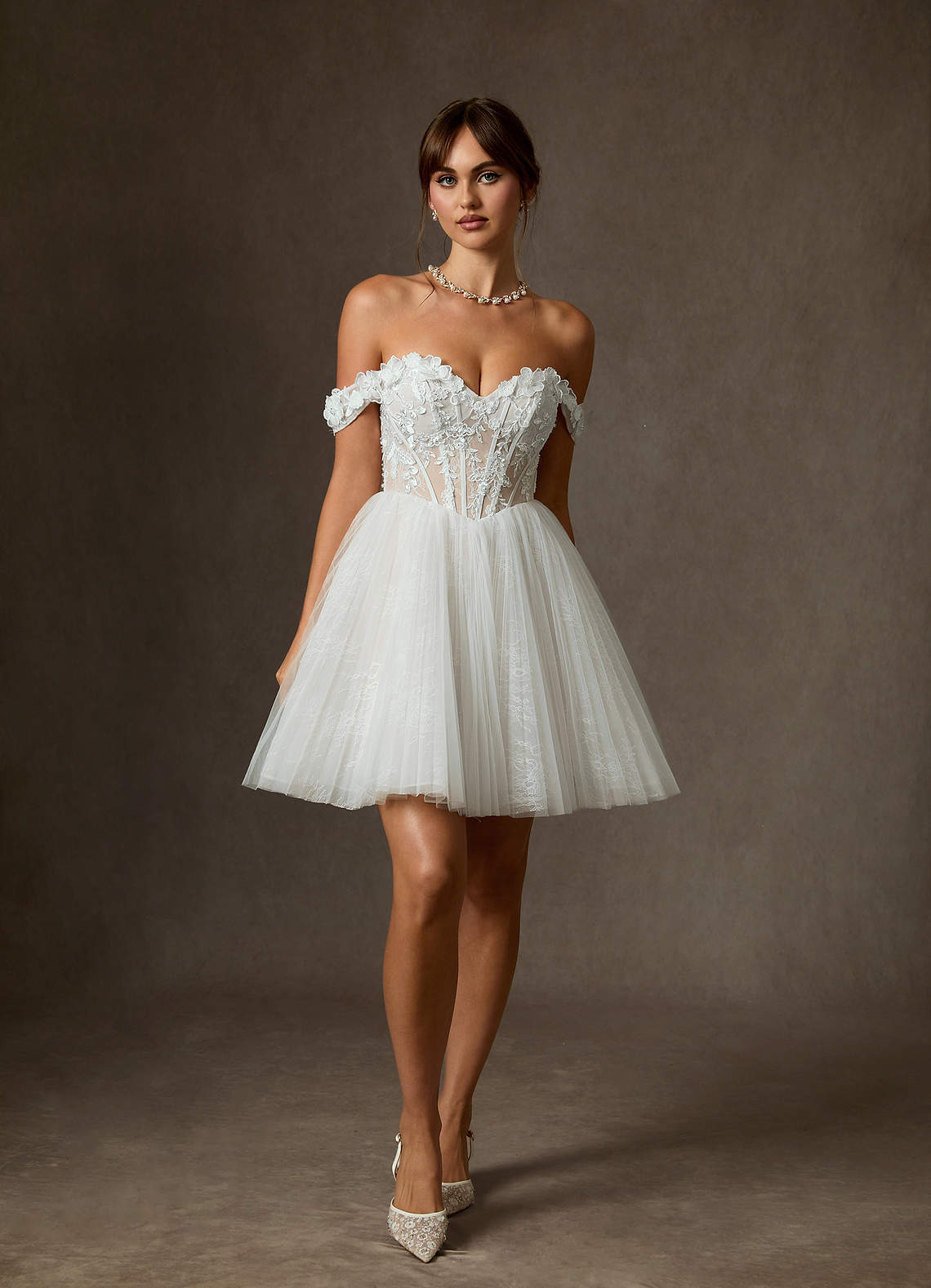 elyessen Sorel Diamond White Ball-Gown Off the Shoulder Lace Dress