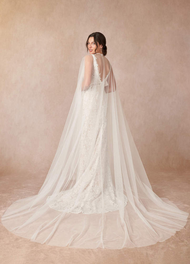 elyessen  Diamond White Champagne Mermaid V-Neck Lace Tulle Dress