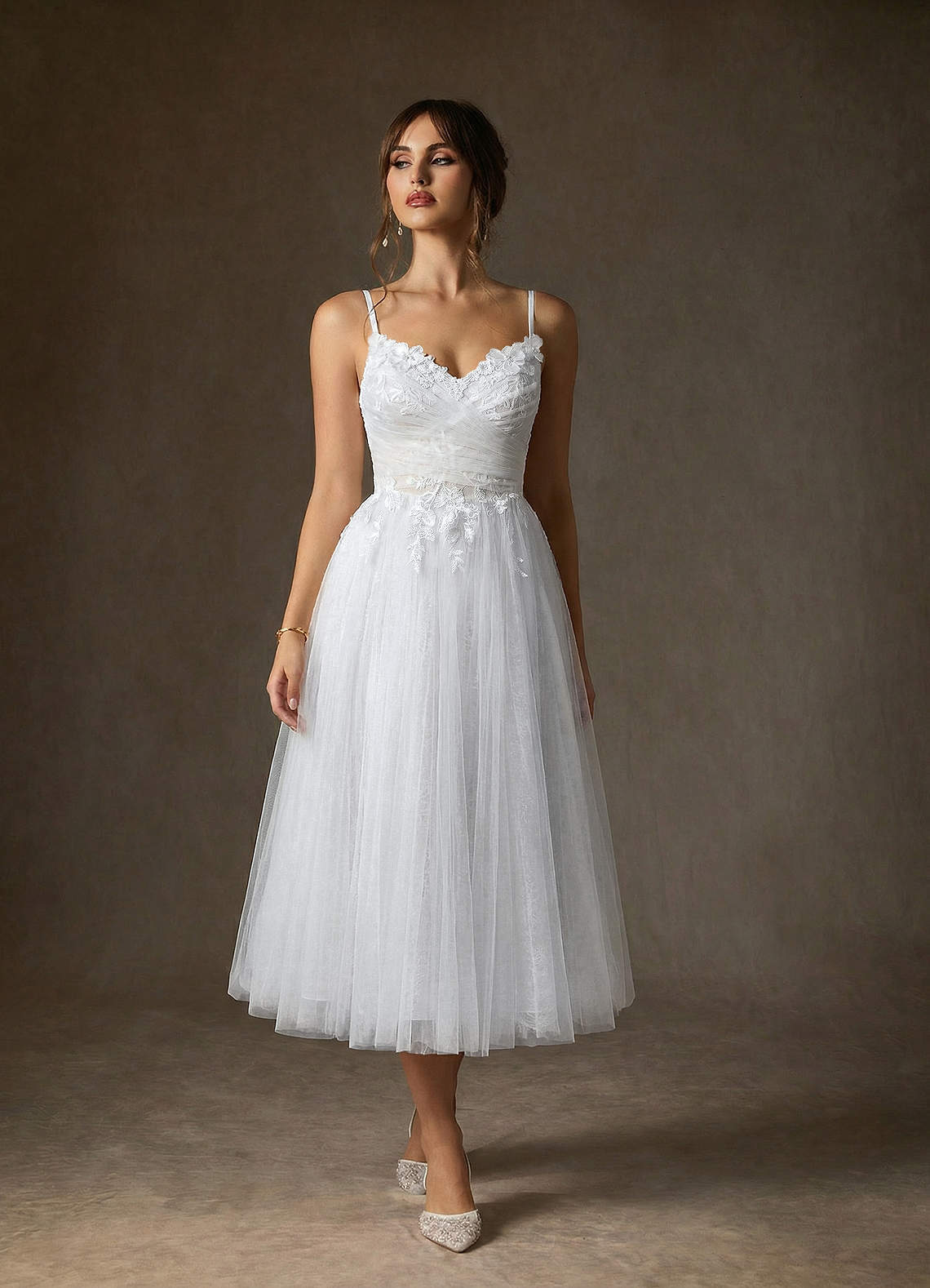 elyessen Zenia Diamond White Champagne A-Line Tulle Dress