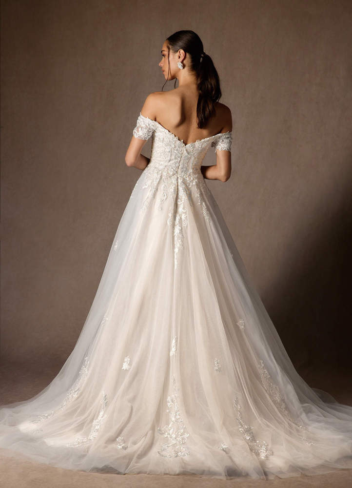 elyessen  Diamond White Ball-Gown Off the Shoulder Tulle Dress