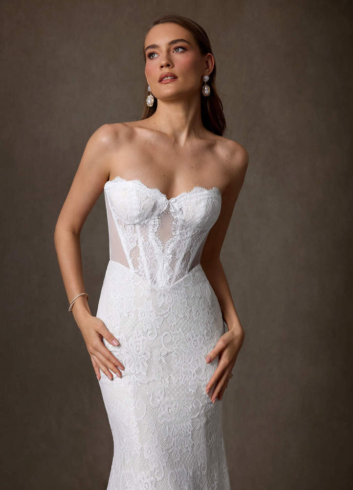 elyessen Issa Diamond White Sheath Strapless Lace Dress