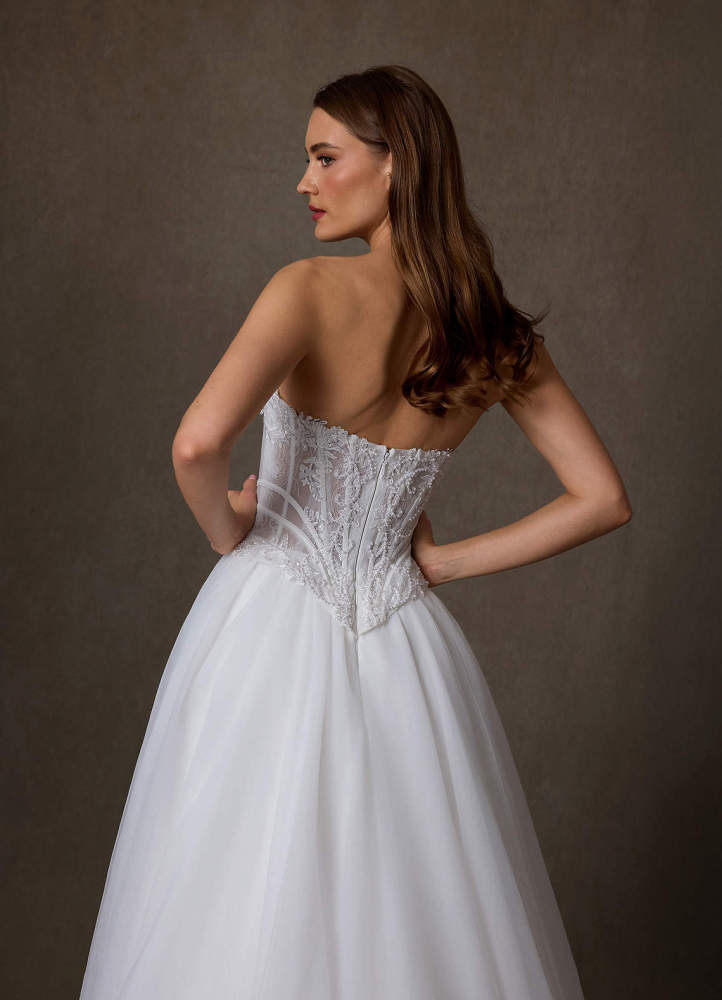elyessen Ione Diamond White A-Line Strapless Lace Dress